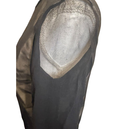 Tibi Black Sheer Silk Short Sleeve Blouse, Size 0 (oversized)