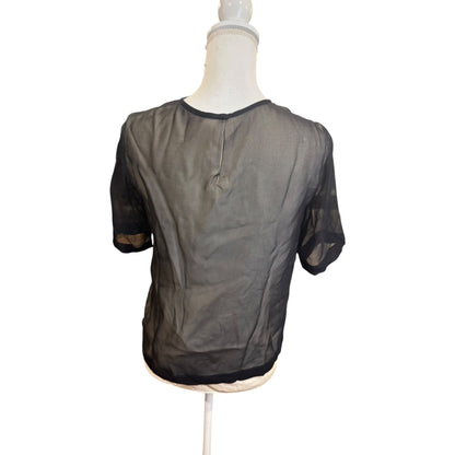Tibi Black Sheer Silk Short Sleeve Blouse, Size 0 (oversized)
