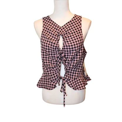 TopShop NWT Pink & Black Gingham Sleeveless Ruched Peplum Blouse, Size 10