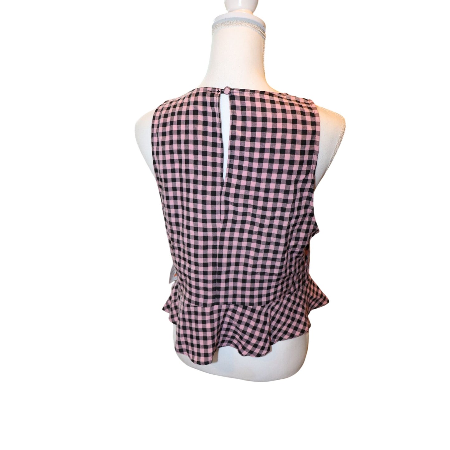 TopShop NWT Pink & Black Gingham Sleeveless Ruched Peplum Blouse, Size 10