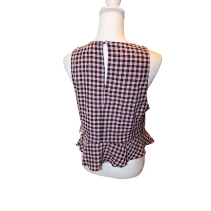TopShop NWT Pink & Black Gingham Sleeveless Ruched Peplum Blouse, Size 10