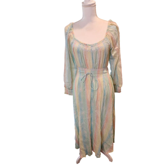 LoveShackFancy Pastel Long Sleeve Midi Dress With Smocked Waist, Small