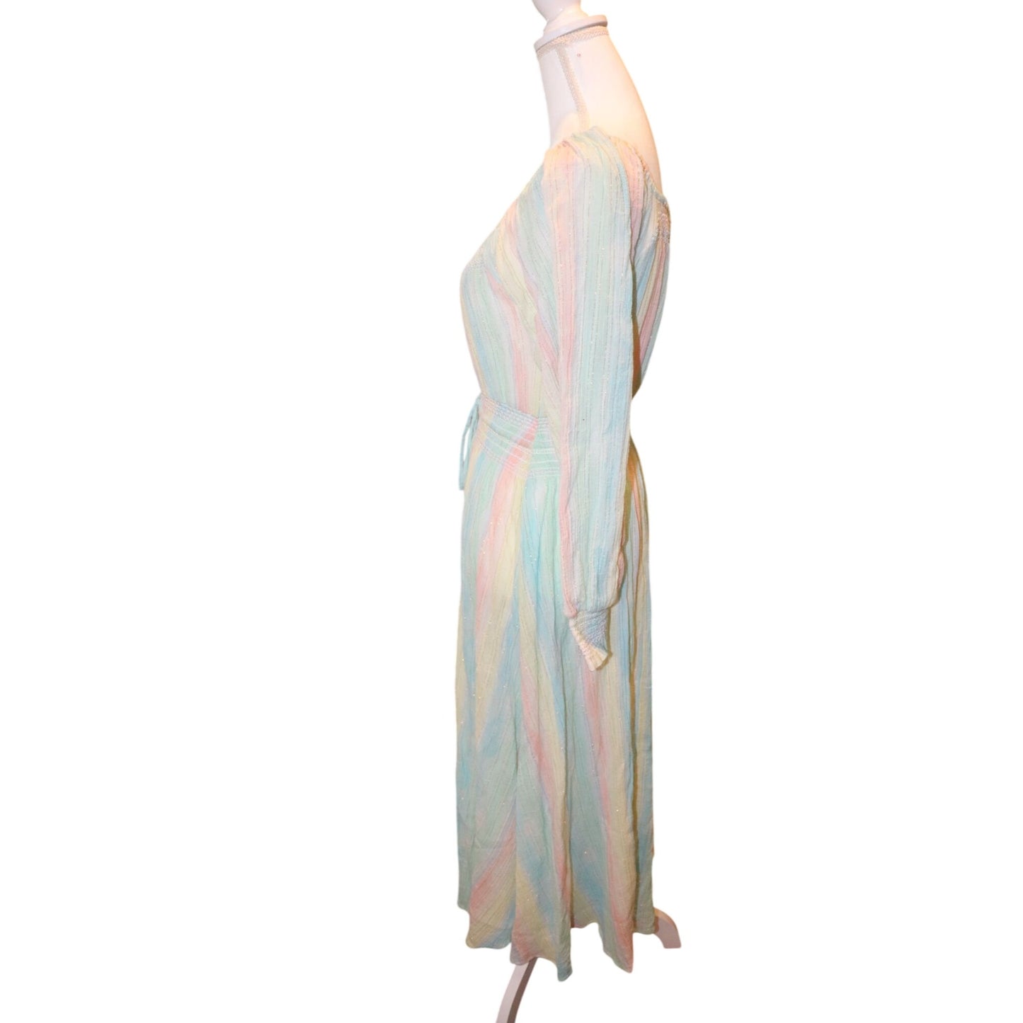 LoveShackFancy Pastel Long Sleeve Midi Dress With Smocked Waist, Small