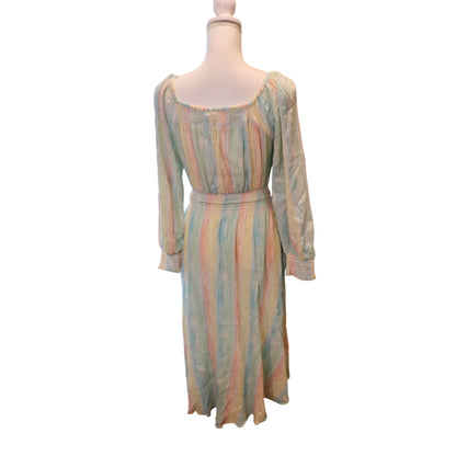 LoveShackFancy Pastel Long Sleeve Midi Dress With Smocked Waist, Small