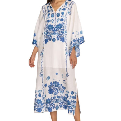Johnny Was Jade Collection Biannca Linen Kaftan, Medium