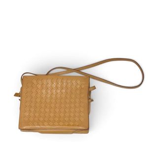 Bottega Veneta Woven Leather Tan Long Shoulder Bag Made In Italy