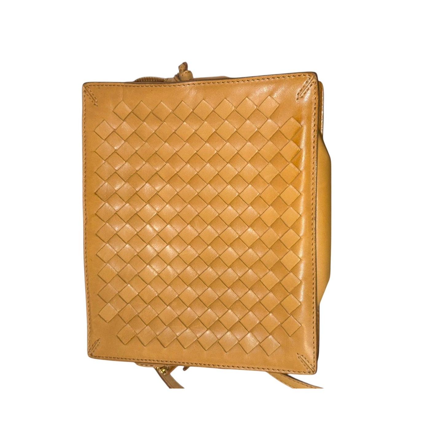 Bottega Veneta Woven Leather Tan Long Shoulder Bag Made In Italy