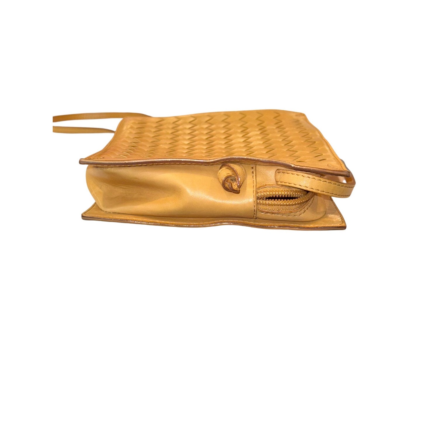 Bottega Veneta Woven Leather Tan Long Shoulder Bag Made In Italy