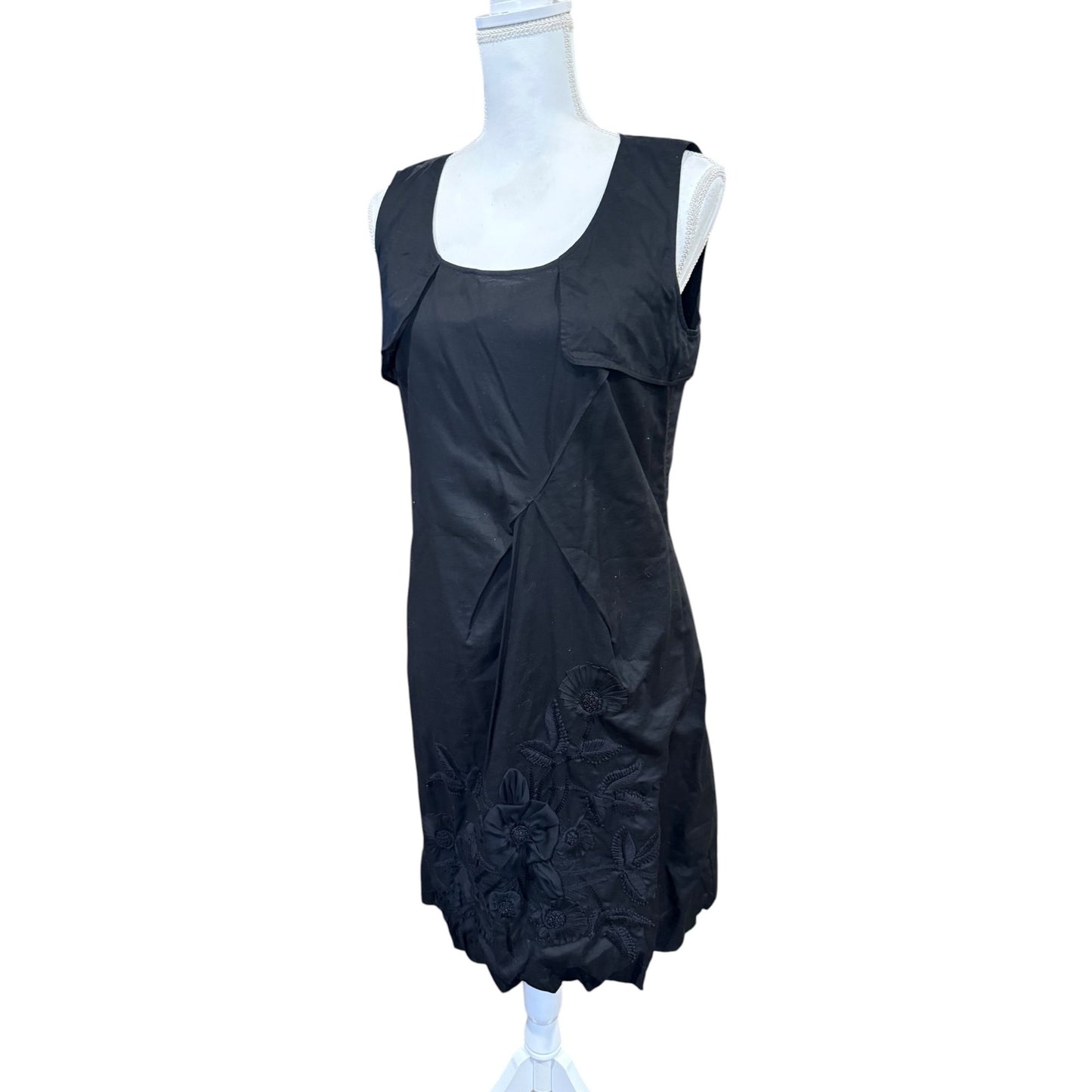 Escada Sport Black Sleeveless Dress With Embroidered Flowers, Size 40 NWT