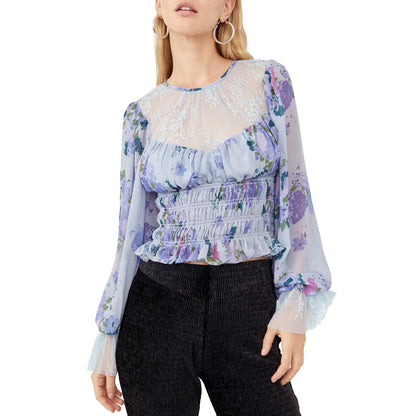 Free People Daphne Floral-print Smocked Top, Medium NWT