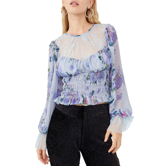 Free People Daphne Floral-print Smocked Top, Medium NWT