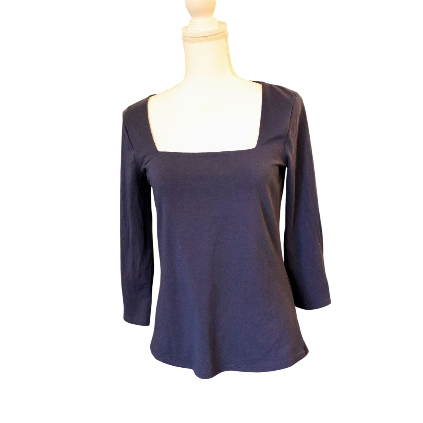 Lilly Pulitzer Navy Blue Square Neck 3/4 Sleeve Top, M NWOT