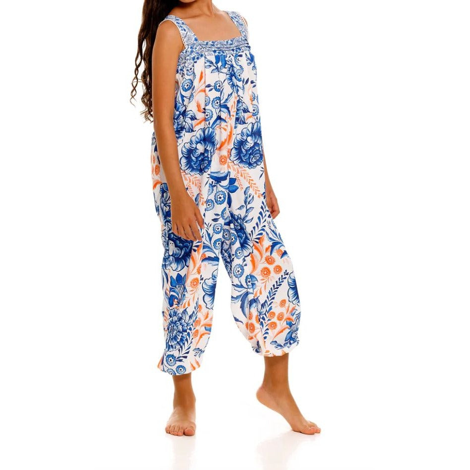 Agua Bendita Abel Azure Girls Floral Jumpsuit, Size 4T NWT