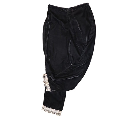 Nazila Couture Black Velvet Lace Trim Pants, Small/ Medium