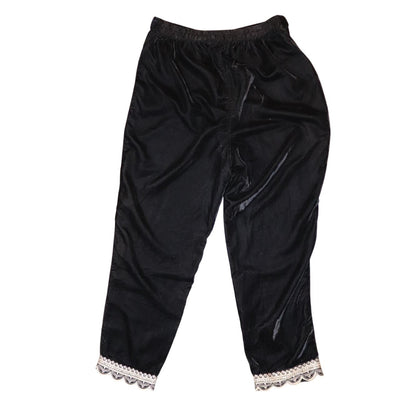 Nazila Couture Black Velvet Lace Trim Pants, Small/ Medium