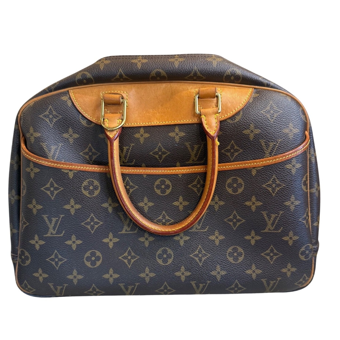 Louis Vuitton Monogram Canvas Deauville Handbag With Leather Trim & Double Handles