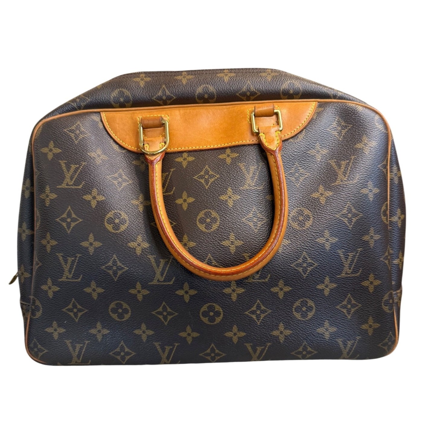Louis Vuitton Monogram Canvas Deauville Handbag With Leather Trim & Double Handles