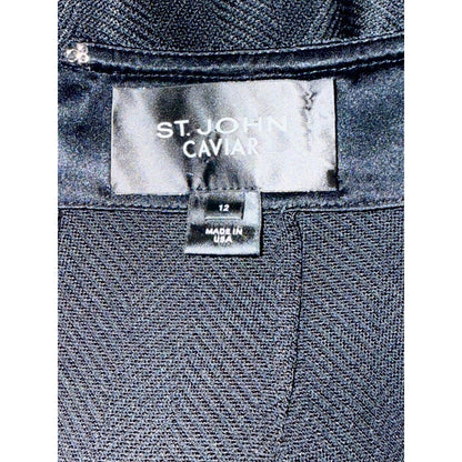 St. John Caviar Black Herringbone Pencil Skirt Size 12