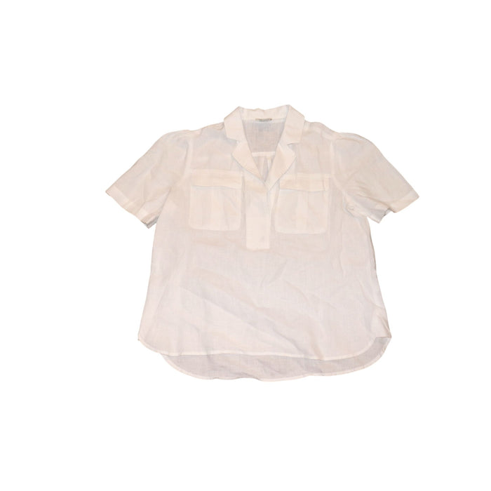 Sundance White 100% Linen Short Sleeve Blouse With Pockets, M