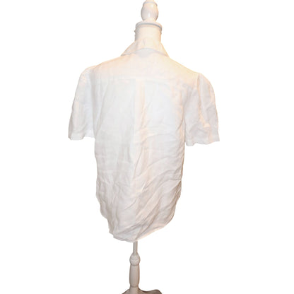 Sundance White 100% Linen Short Sleeve Blouse With Pockets, M