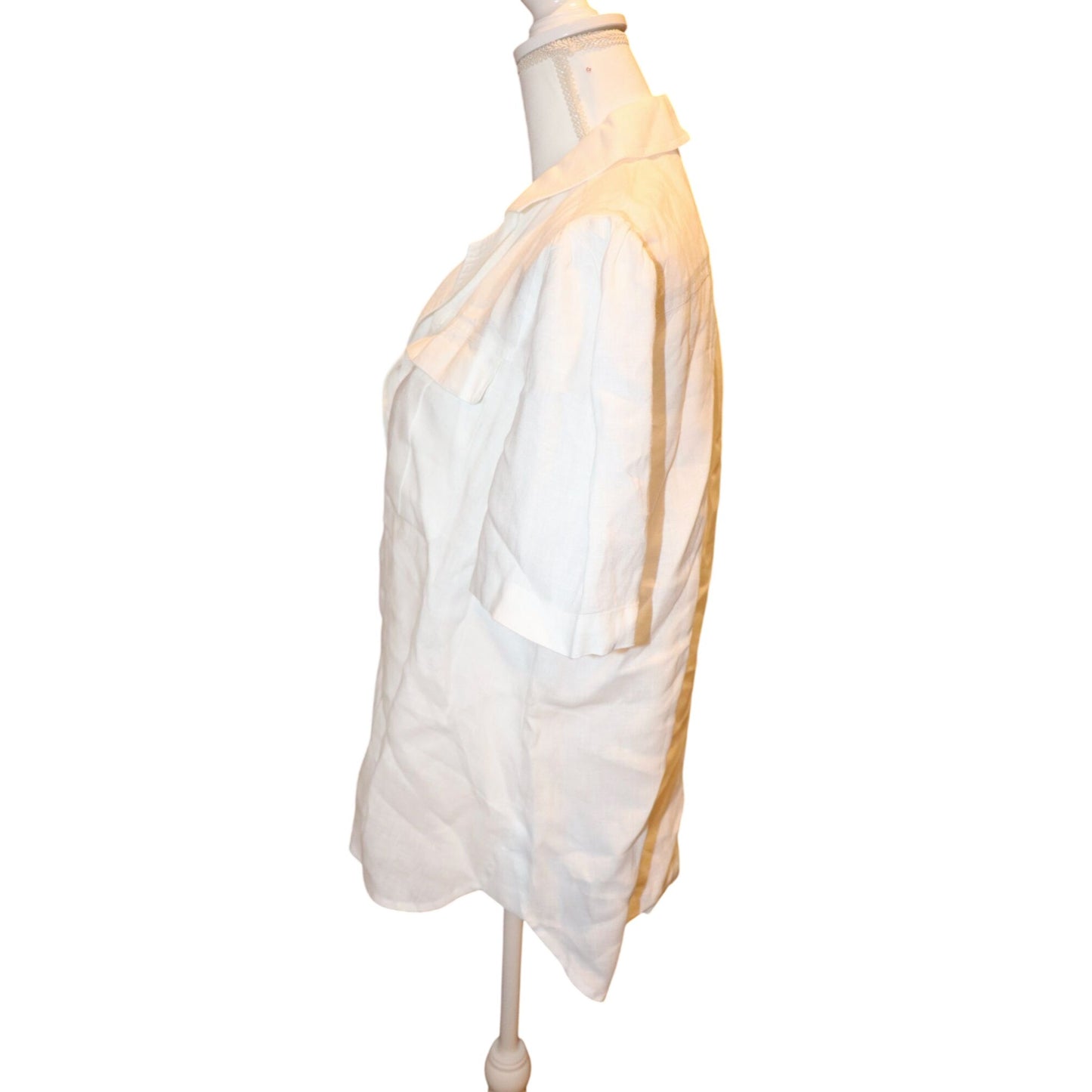 Sundance White 100% Linen Short Sleeve Blouse With Pockets, M