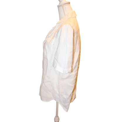Sundance White 100% Linen Short Sleeve Blouse With Pockets, M