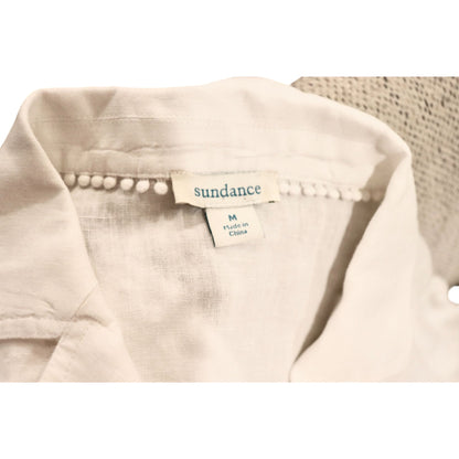 Sundance White 100% Linen Short Sleeve Blouse With Pockets, M