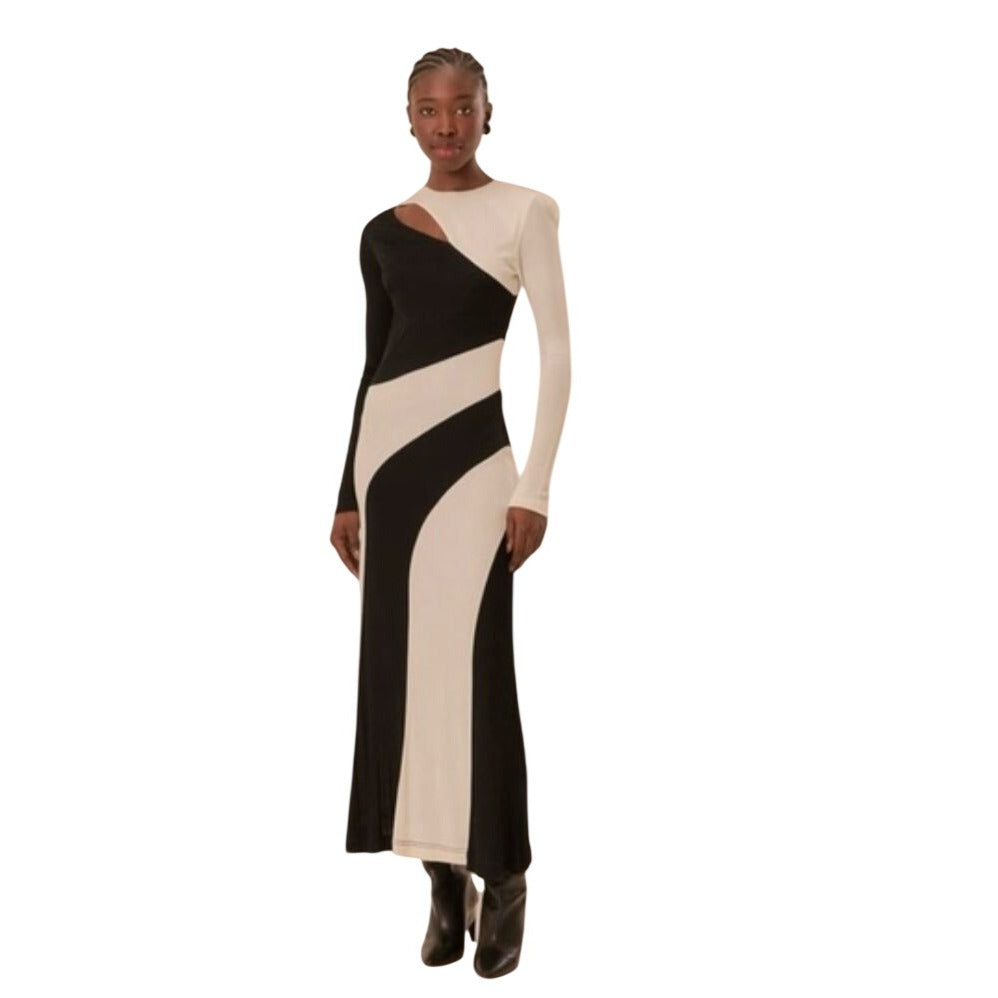 Farm Rio Black And White Cut-Out Long Sleeve Midi Dress, Large NWT