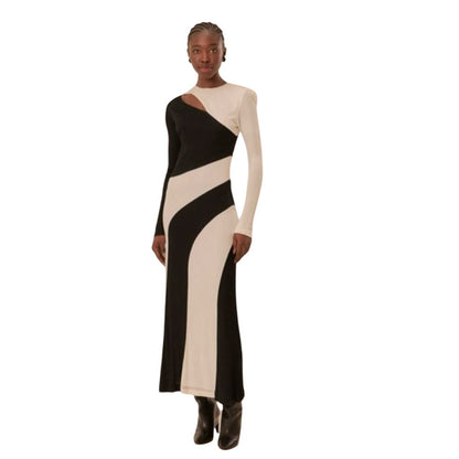 Farm Rio Black And White Cut-Out Long Sleeve Midi Dress, Large NWT