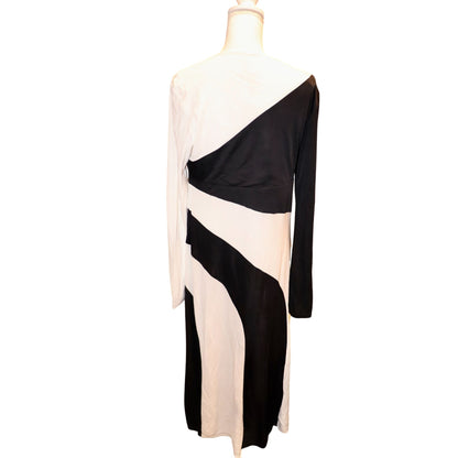 Farm Rio Black And White Cut-Out Long Sleeve Midi Dress, Large NWT