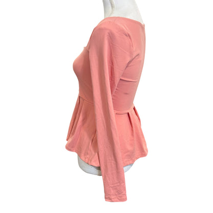 Susana Monaco Coral Long Sleeve Peplum Top Small NWT