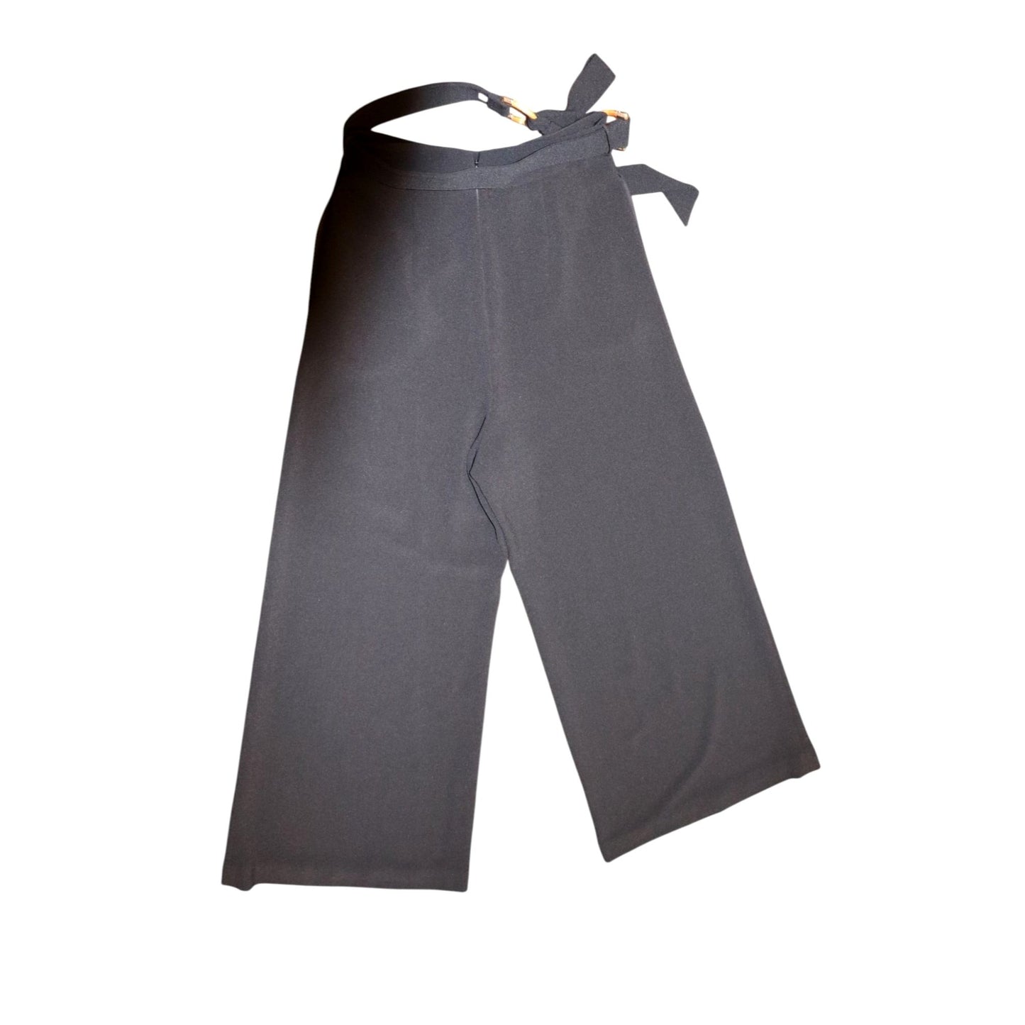 Zimmermann Black Wide-Leg Pants With Bamboo Belt, Size 1