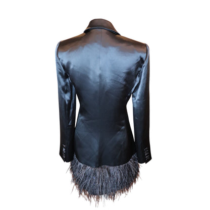 Cinq A Sept  Joel Blazer Dress Navy Long Sleeve Feather Trim, Size 4 NWT