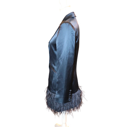 Cinq A Sept  Joel Blazer Dress Navy Long Sleeve Feather Trim, Size 4 NWT