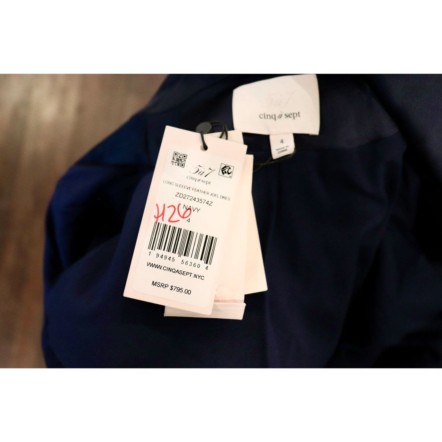 Cinq A Sept  Joel Blazer Dress Navy Long Sleeve Feather Trim, Size 4 NWT