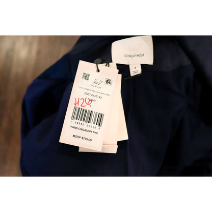 Cinq A Sept  Joel Blazer Dress Navy Long Sleeve Feather Trim, Size 4 NWT