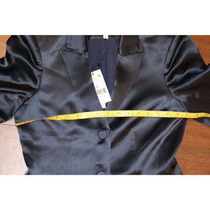 Cinq A Sept  Joel Blazer Dress Navy Long Sleeve Feather Trim, Size 4 NWT