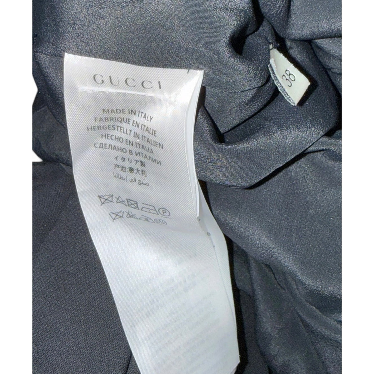 Gucci Black Ruffle Long-Sleeve Dress With Embellished Neckline Size 38 Made In Italy