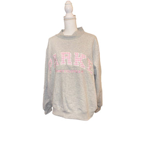 Parke Stoney Clover Gray Sweatshirt With Pink Gingham Text L/XL New