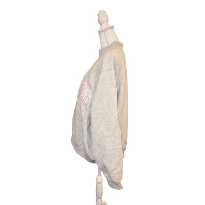 Parke Stoney Clover Gray Sweatshirt With Pink Gingham Text L/XL New