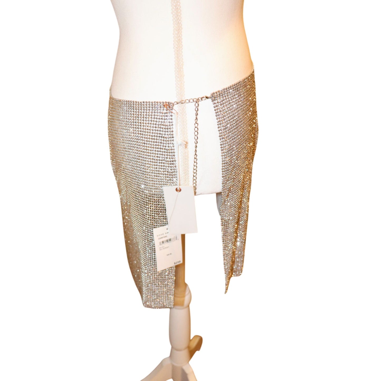 Good American Silver Rhinestone Chainmail Mesh Mini Skirt OSNWT