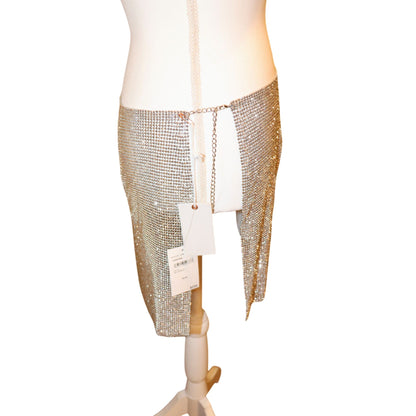 Good American Silver Rhinestone Chainmail Mesh Mini Skirt OSNWT