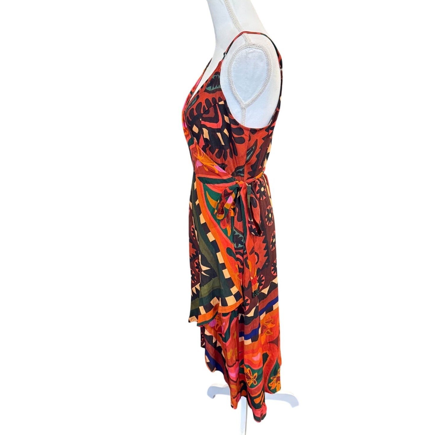 Farm Rio x Anthropologie Hanky Tribal Print Midi Wrap Dress, Large Petite NWT