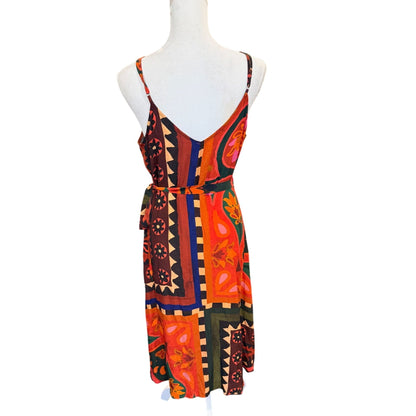 Farm Rio x Anthropologie Hanky Tribal Print Midi Wrap Dress, Large Petite NWT