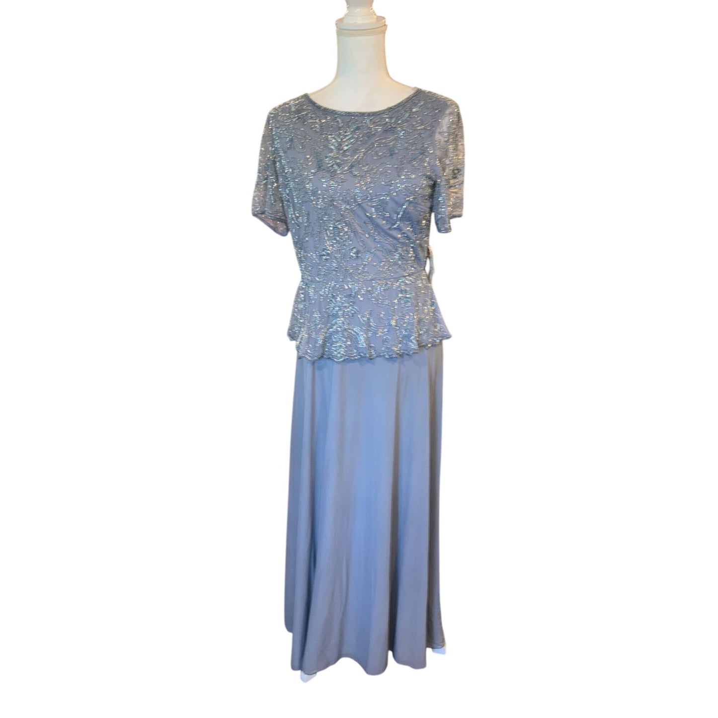 Pisarro Nights Womens Beaded Evening Gown Dress Gray, Size 8
