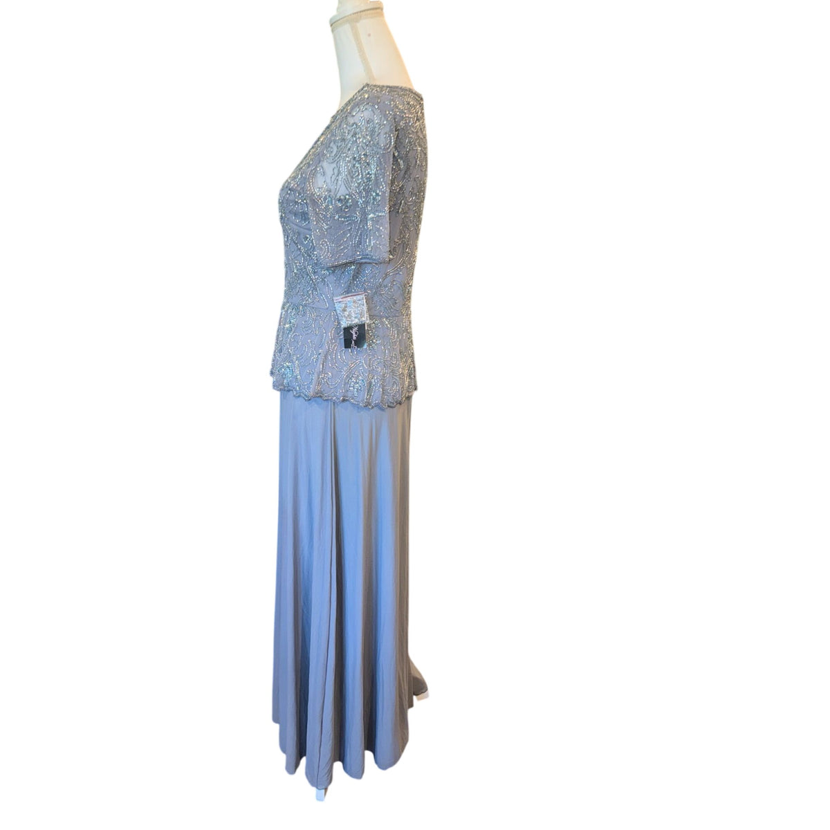 Pisarro Nights Womens Beaded Evening Gown Dress Gray, Size 8