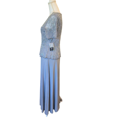Pisarro Nights Womens Beaded Evening Gown Dress Gray, Size 8