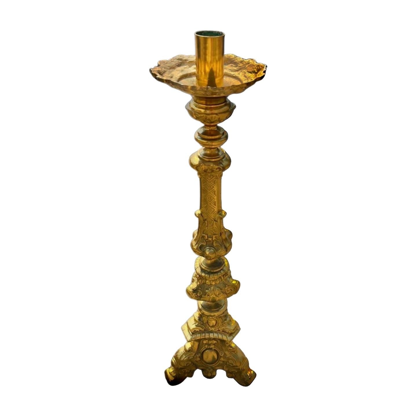 Peggy Page Made In Mexico Pure Brass 32" Vintage Ornate Candlestick Holder