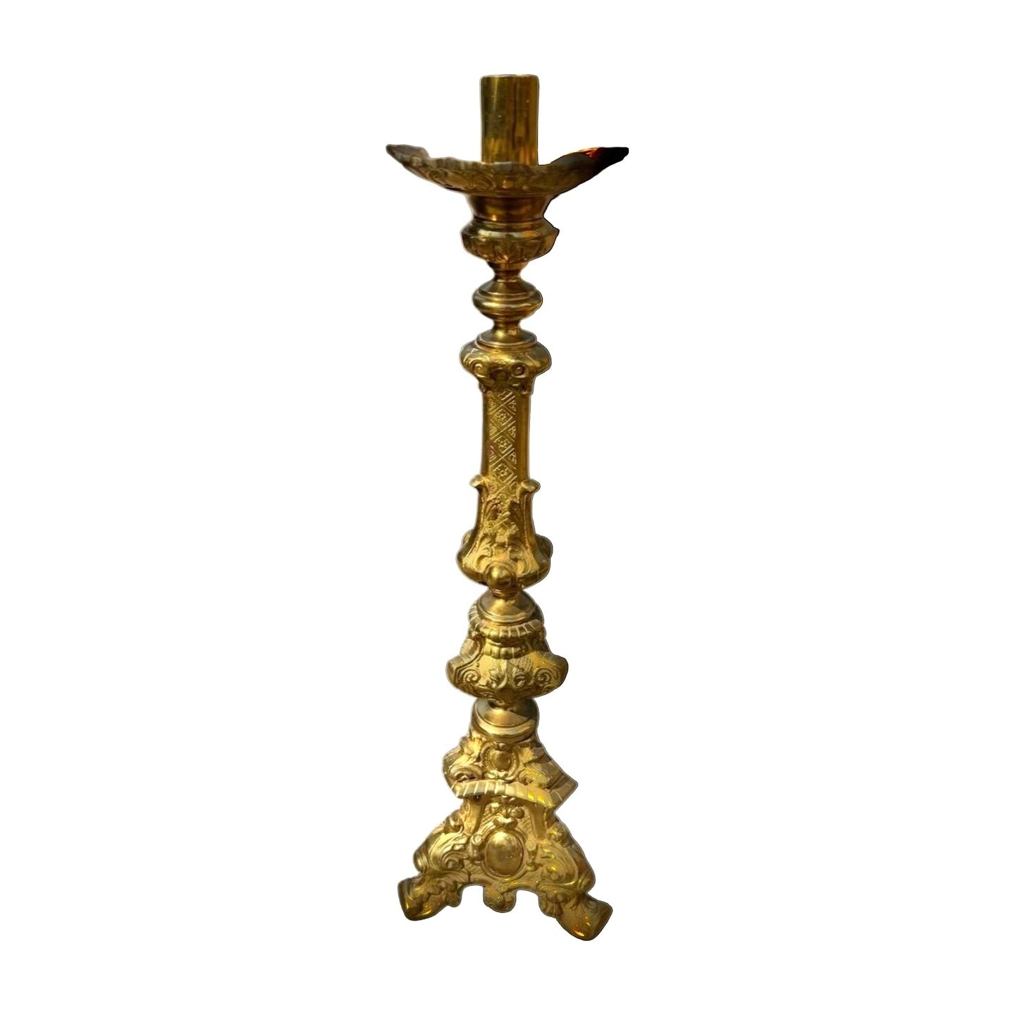 Peggy Page Made In Mexico Pure Brass 32" Vintage Ornate Candlestick Holder