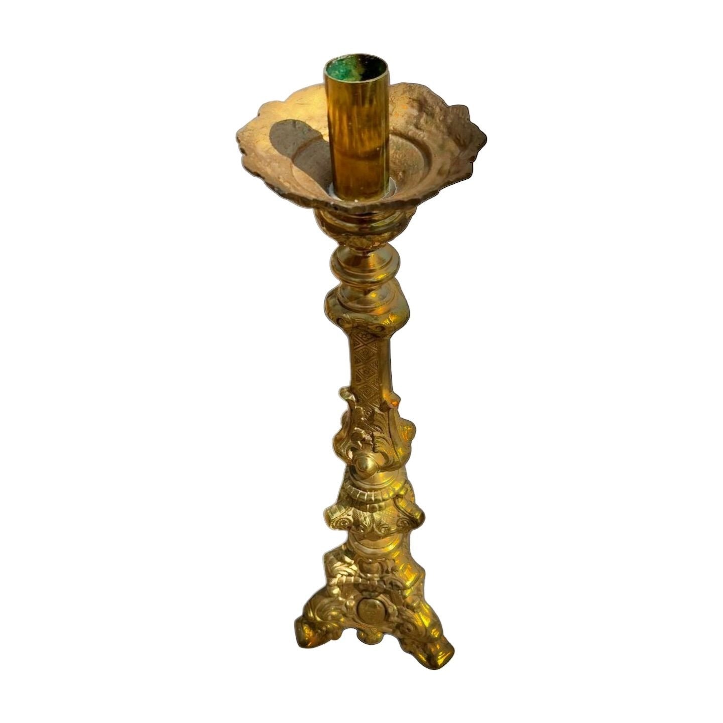 Peggy Page Made In Mexico Pure Brass 32" Vintage Ornate Candlestick Holder